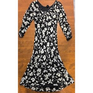 Nolita Black White Floral Rayon Dress Long Sleeve Empire Waist Womens Small